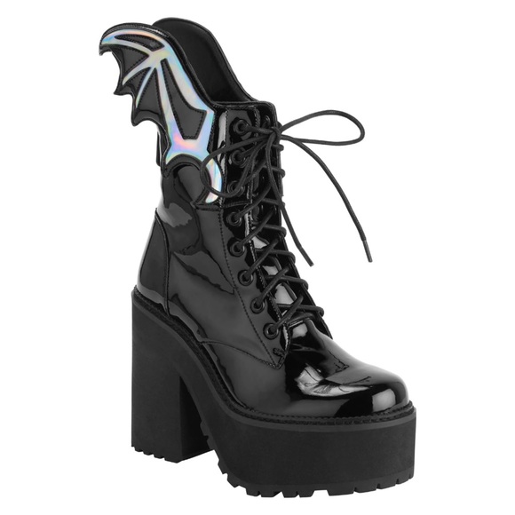 killstar holographic wing lace up platform boots - Picture 3 of 5